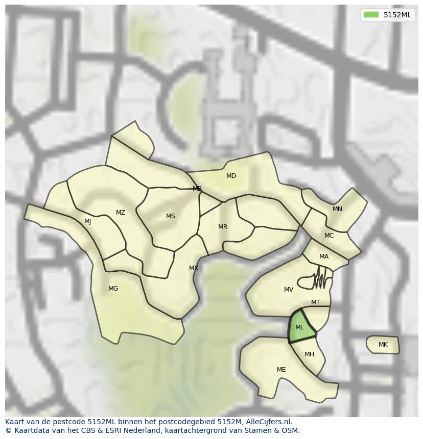 Afbeelding van het postcodegebied 5152 ML op de kaart.