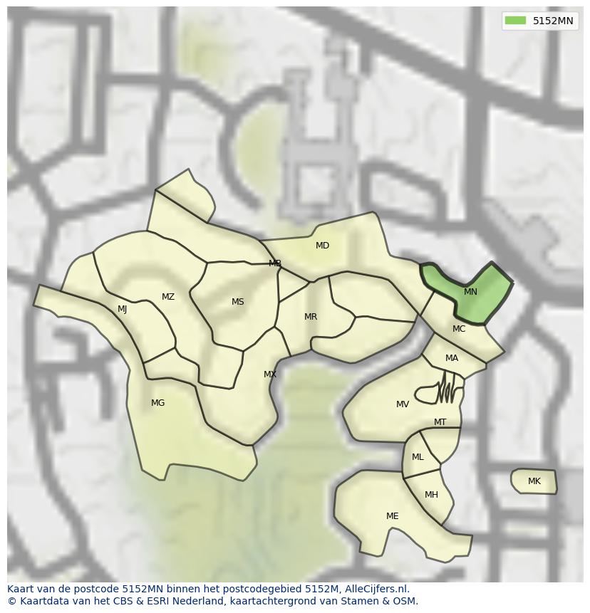 Afbeelding van het postcodegebied 5152 MN op de kaart.