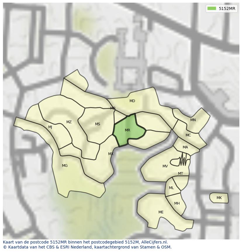 Afbeelding van het postcodegebied 5152 MR op de kaart.