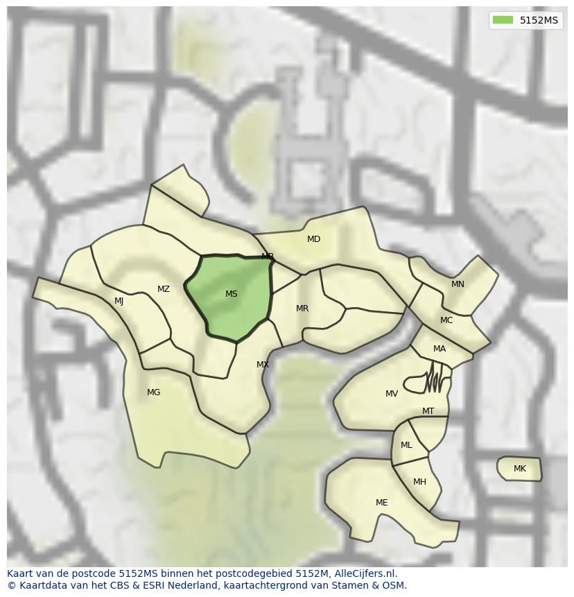 Afbeelding van het postcodegebied 5152 MS op de kaart.