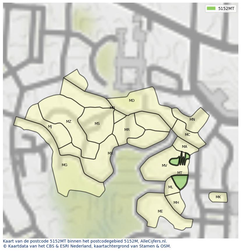Afbeelding van het postcodegebied 5152 MT op de kaart.