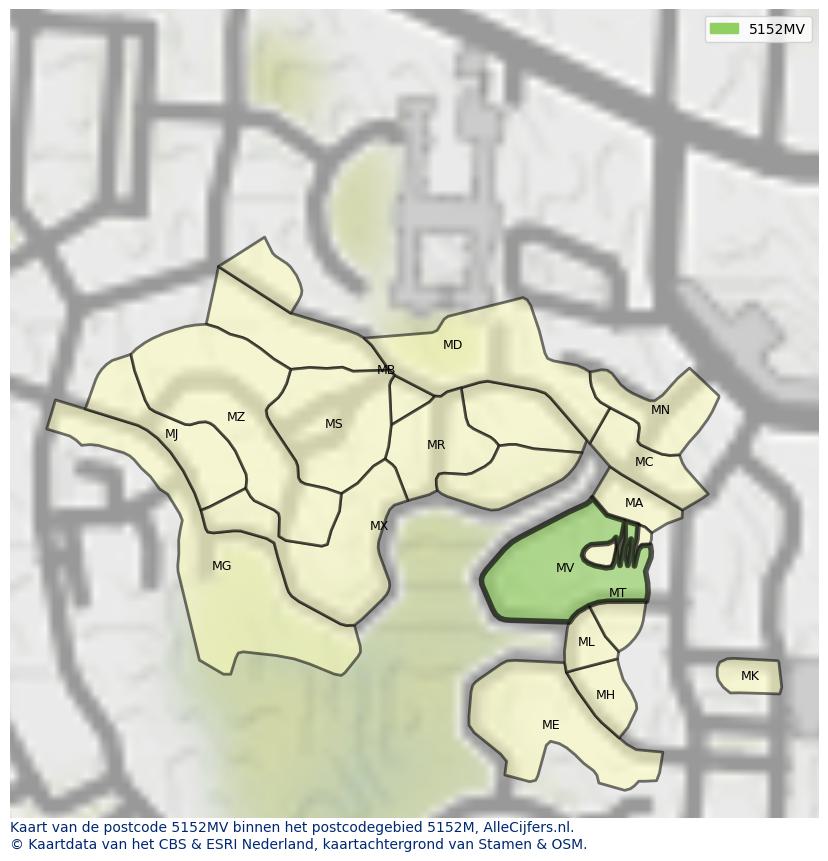 Afbeelding van het postcodegebied 5152 MV op de kaart.