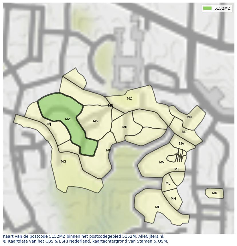 Afbeelding van het postcodegebied 5152 MZ op de kaart.