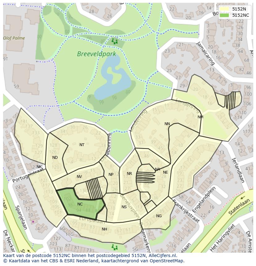 Afbeelding van het postcodegebied 5152 NC op de kaart.