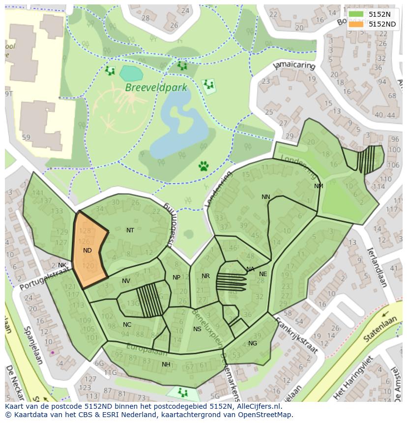 Afbeelding van het postcodegebied 5152 ND op de kaart.