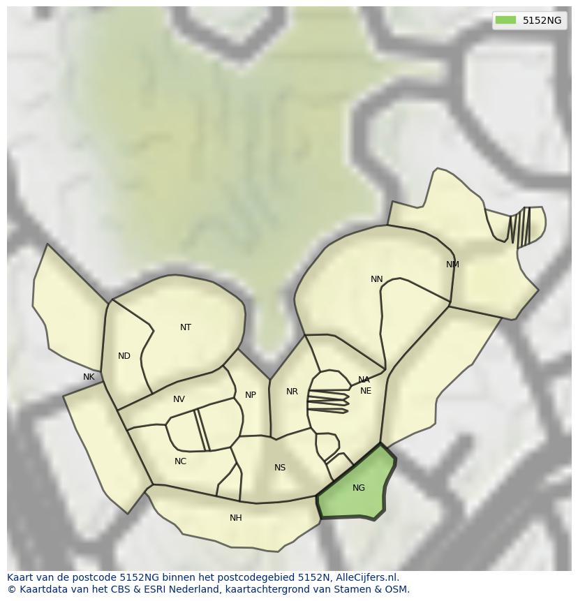 Afbeelding van het postcodegebied 5152 NG op de kaart.