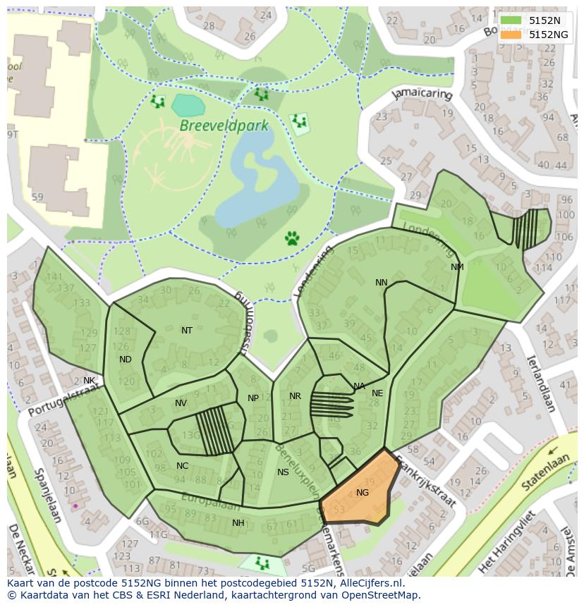 Afbeelding van het postcodegebied 5152 NG op de kaart.