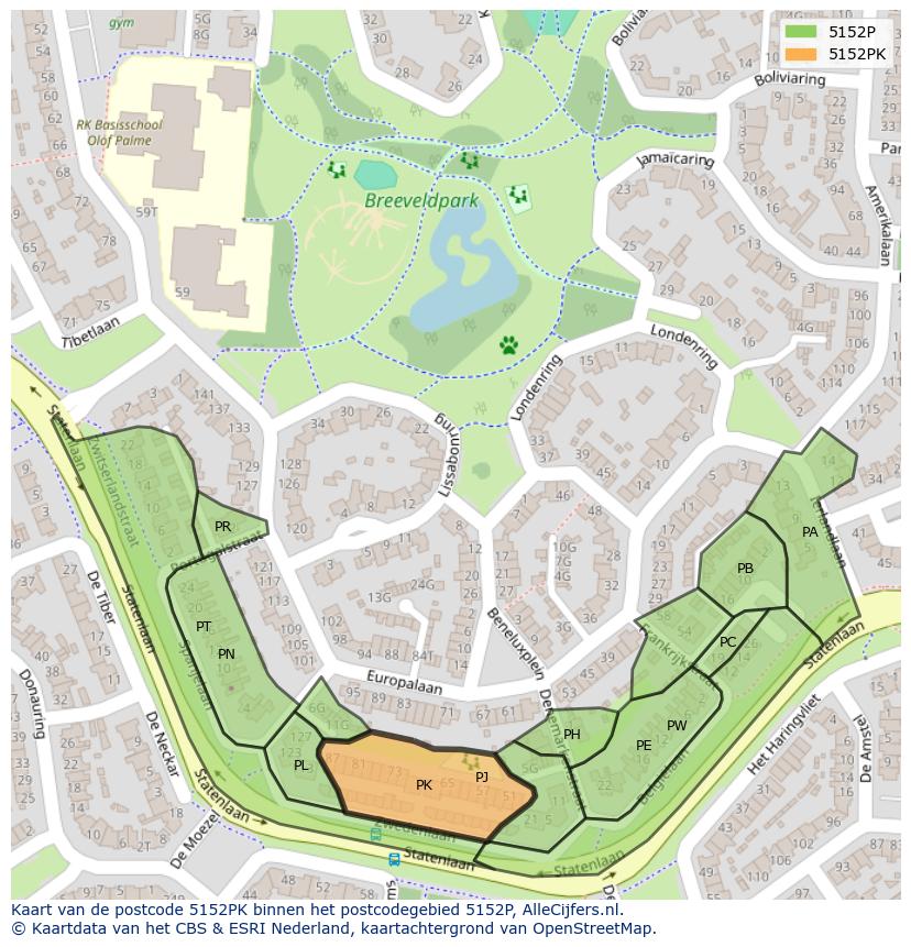 Afbeelding van het postcodegebied 5152 PK op de kaart.