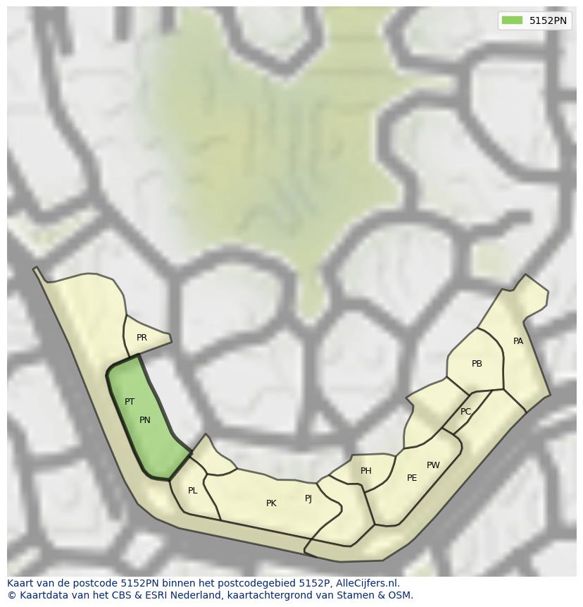 Afbeelding van het postcodegebied 5152 PN op de kaart.