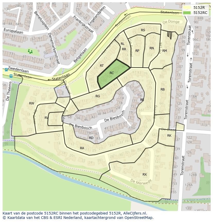 Afbeelding van het postcodegebied 5152 RC op de kaart.