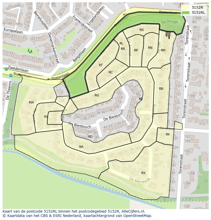 Afbeelding van het postcodegebied 5152 RL op de kaart.