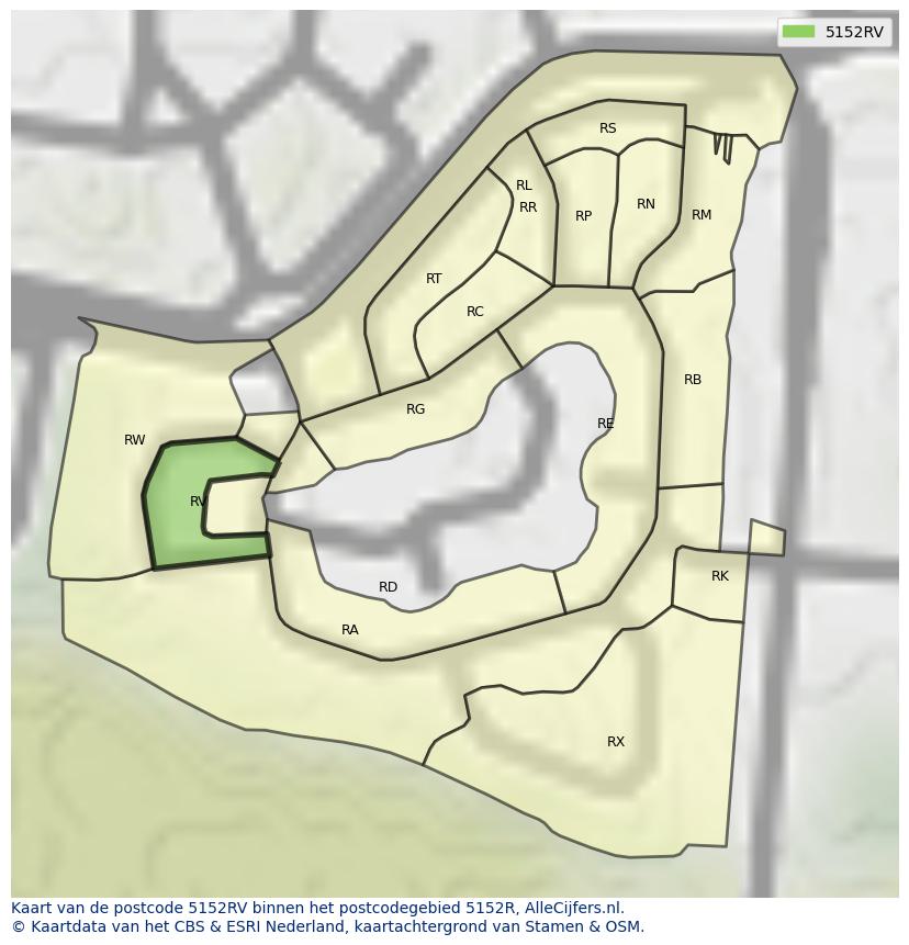 Afbeelding van het postcodegebied 5152 RV op de kaart.
