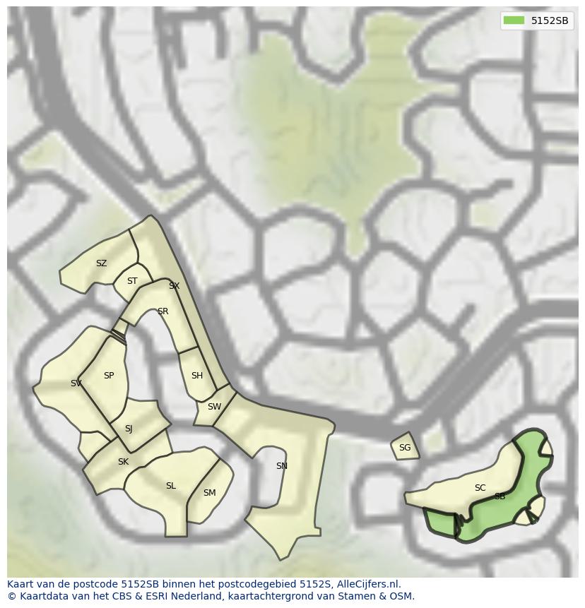 Afbeelding van het postcodegebied 5152 SB op de kaart.