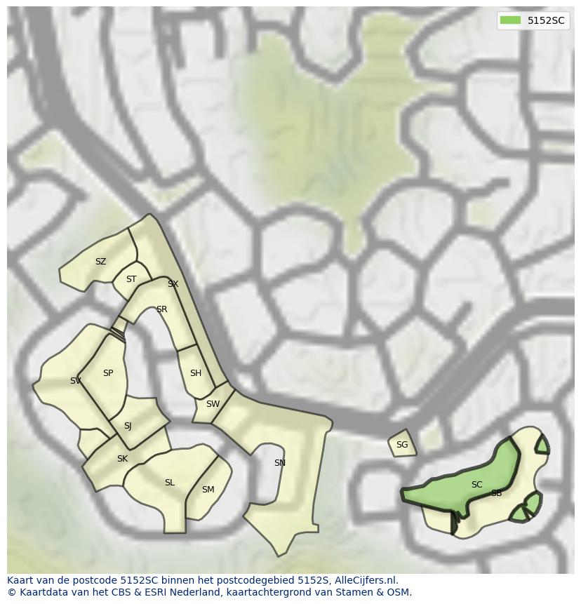 Afbeelding van het postcodegebied 5152 SC op de kaart.