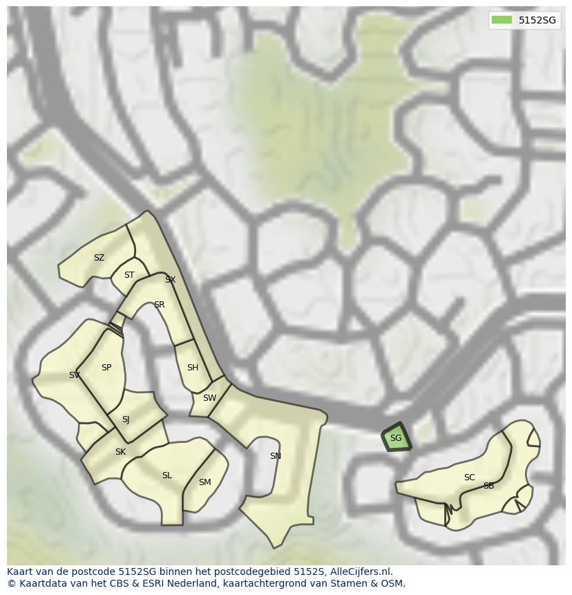 Afbeelding van het postcodegebied 5152 SG op de kaart.