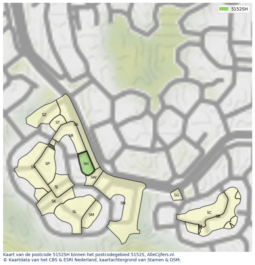 Afbeelding van het postcodegebied 5152 SH op de kaart.