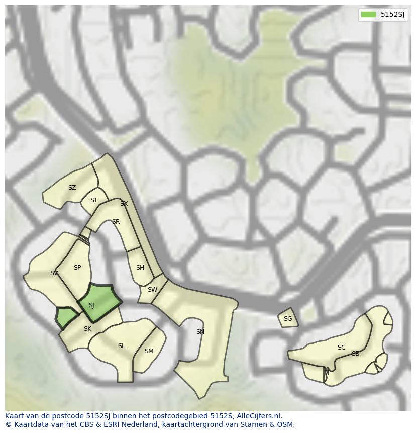 Afbeelding van het postcodegebied 5152 SJ op de kaart.