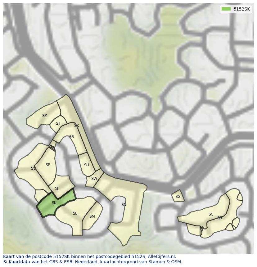 Afbeelding van het postcodegebied 5152 SK op de kaart.