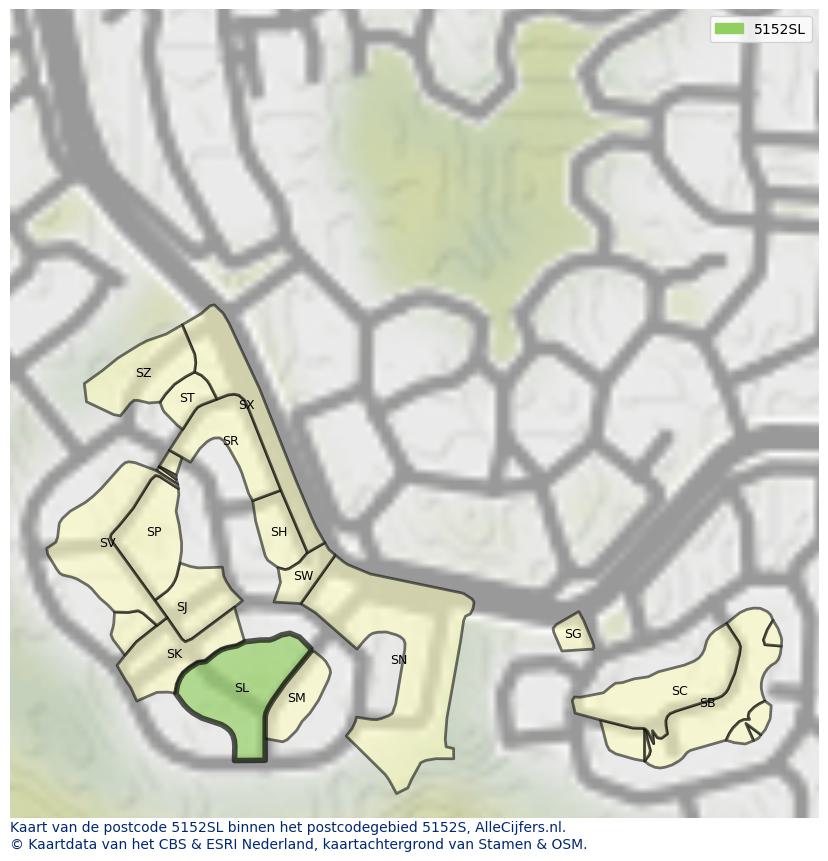 Afbeelding van het postcodegebied 5152 SL op de kaart.