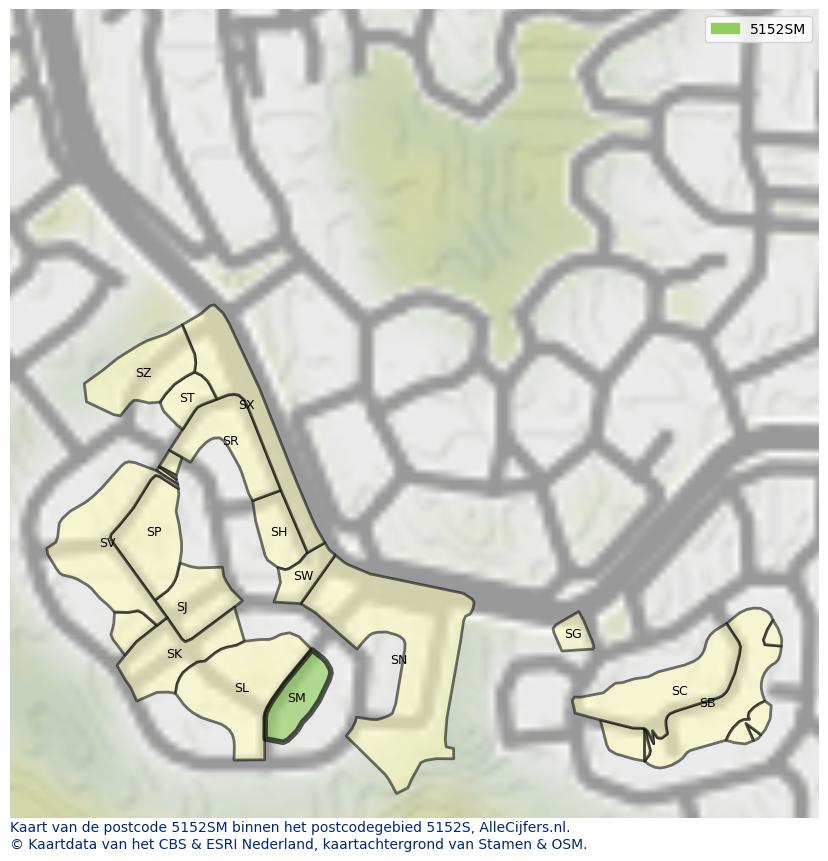 Afbeelding van het postcodegebied 5152 SM op de kaart.