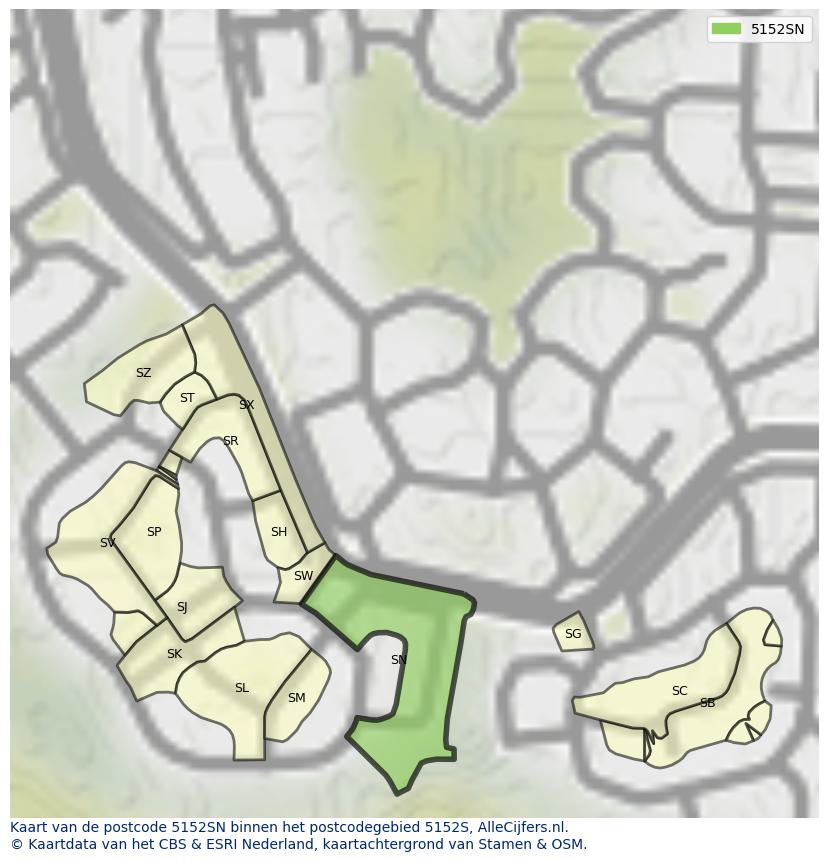 Afbeelding van het postcodegebied 5152 SN op de kaart.