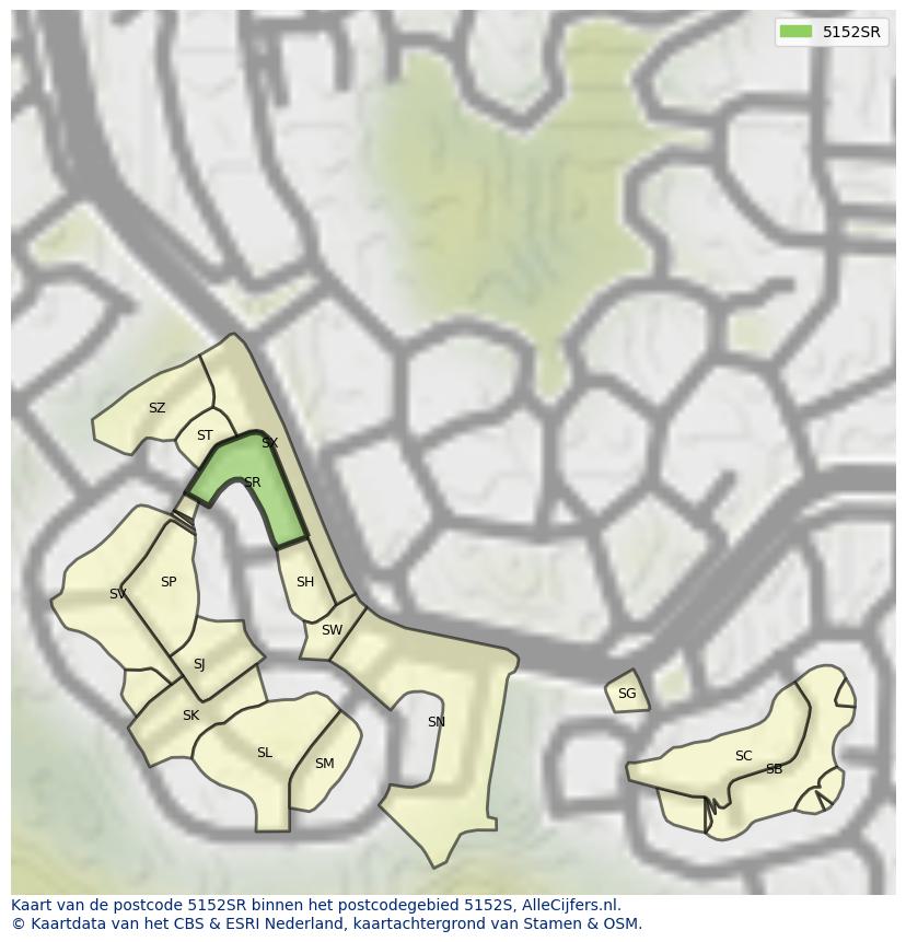 Afbeelding van het postcodegebied 5152 SR op de kaart.