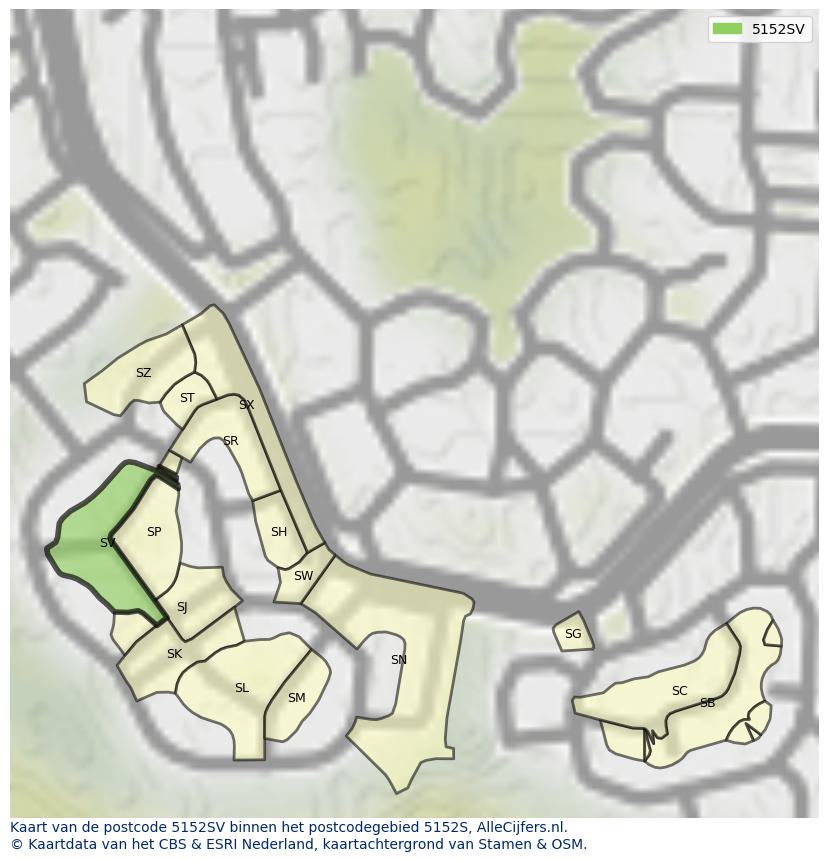 Afbeelding van het postcodegebied 5152 SV op de kaart.