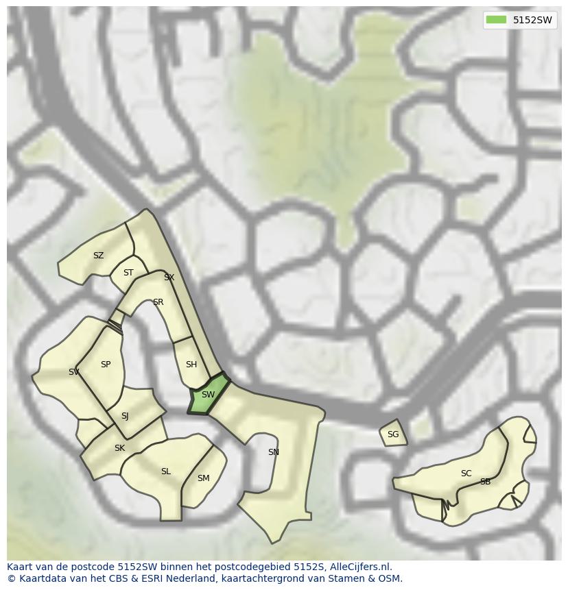 Afbeelding van het postcodegebied 5152 SW op de kaart.