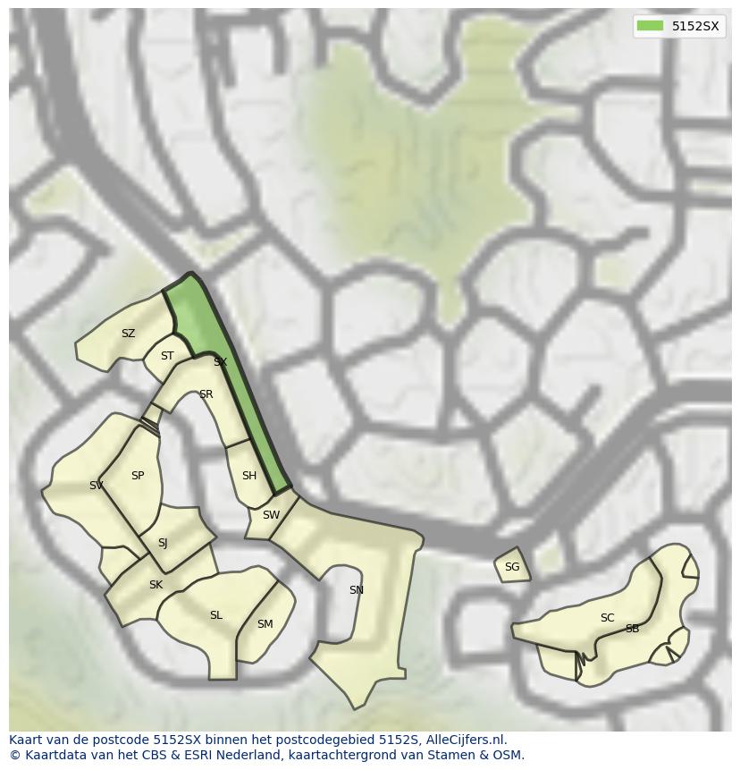 Afbeelding van het postcodegebied 5152 SX op de kaart.