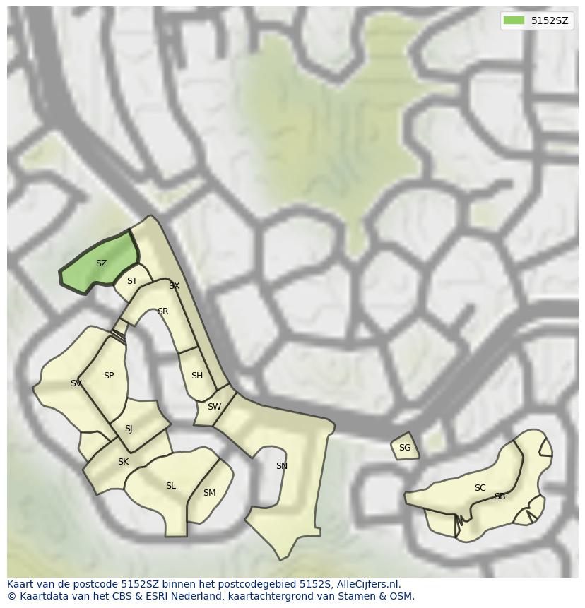 Afbeelding van het postcodegebied 5152 SZ op de kaart.