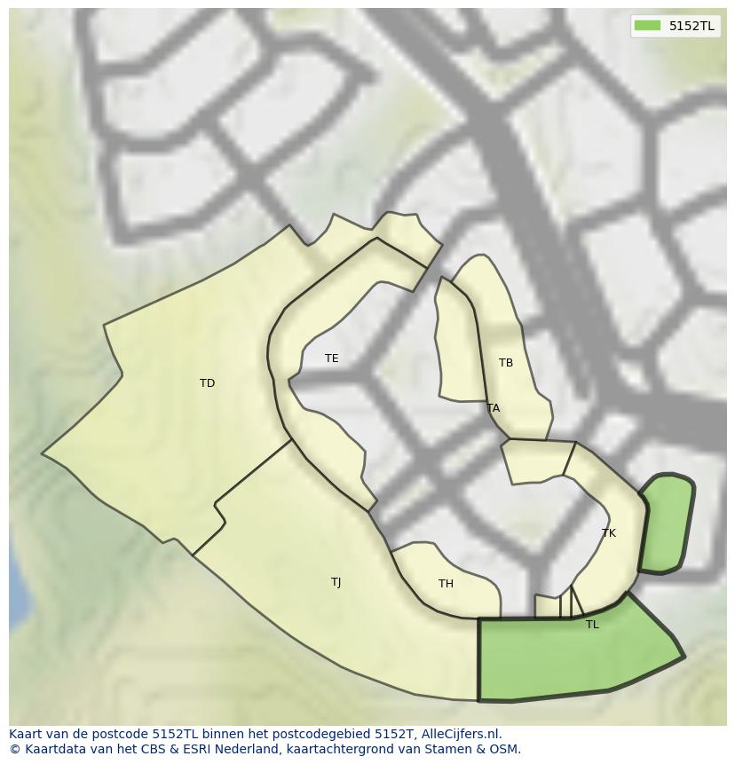 Afbeelding van het postcodegebied 5152 TL op de kaart.