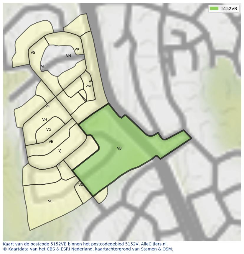 Afbeelding van het postcodegebied 5152 VB op de kaart.