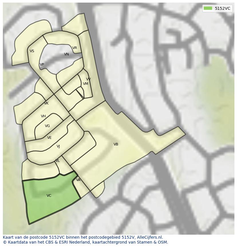 Afbeelding van het postcodegebied 5152 VC op de kaart.