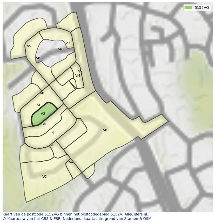 Afbeelding van het postcodegebied 5152 VG op de kaart.