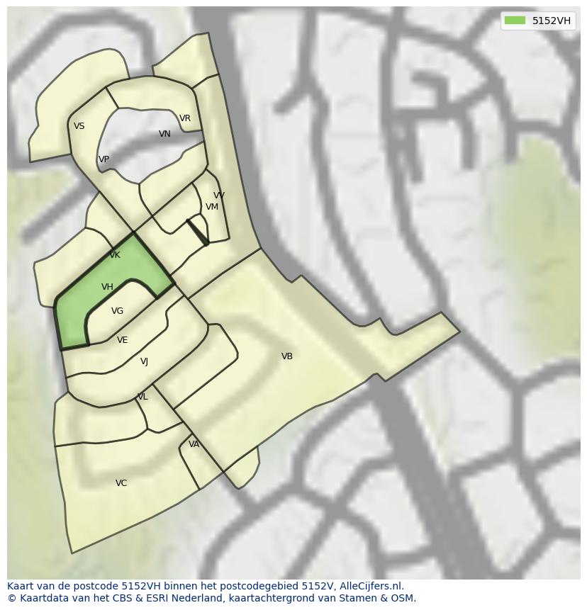 Afbeelding van het postcodegebied 5152 VH op de kaart.