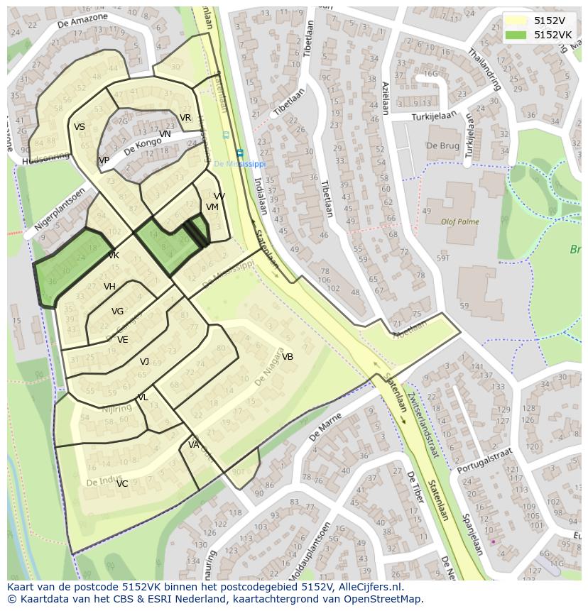 Afbeelding van het postcodegebied 5152 VK op de kaart.