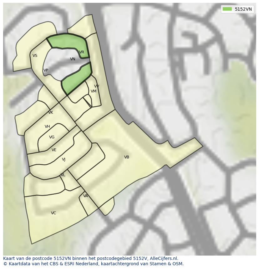 Afbeelding van het postcodegebied 5152 VN op de kaart.
