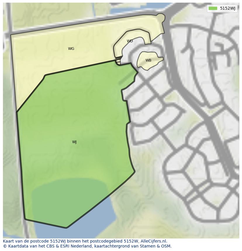 Afbeelding van het postcodegebied 5152 WJ op de kaart.