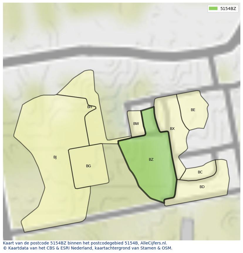 Afbeelding van het postcodegebied 5154 BZ op de kaart.