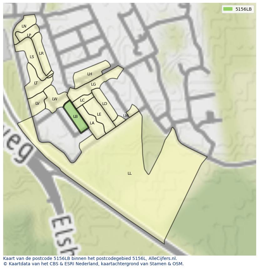 Afbeelding van het postcodegebied 5156 LB op de kaart.