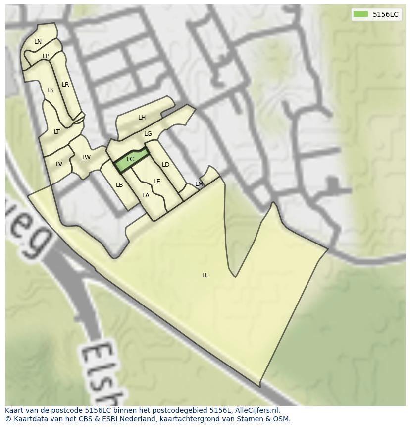 Afbeelding van het postcodegebied 5156 LC op de kaart.