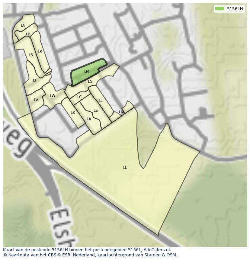 Afbeelding van het postcodegebied 5156 LH op de kaart.