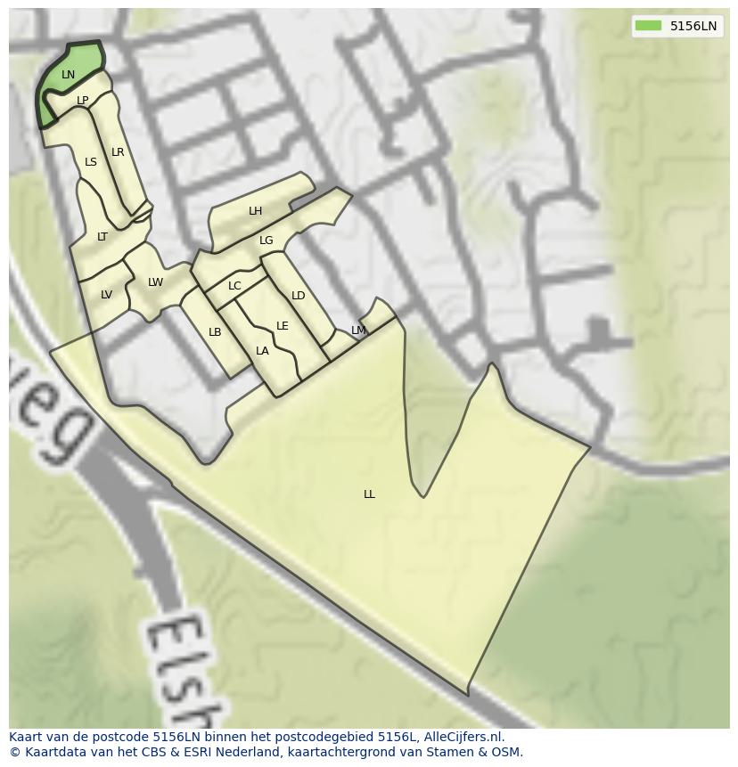 Afbeelding van het postcodegebied 5156 LN op de kaart.