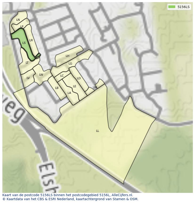 Afbeelding van het postcodegebied 5156 LS op de kaart.