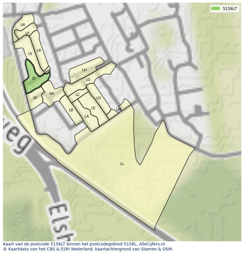 Afbeelding van het postcodegebied 5156 LT op de kaart.