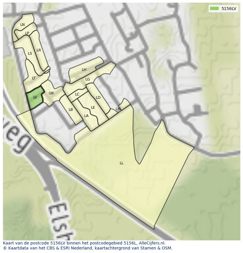 Afbeelding van het postcodegebied 5156 LV op de kaart.