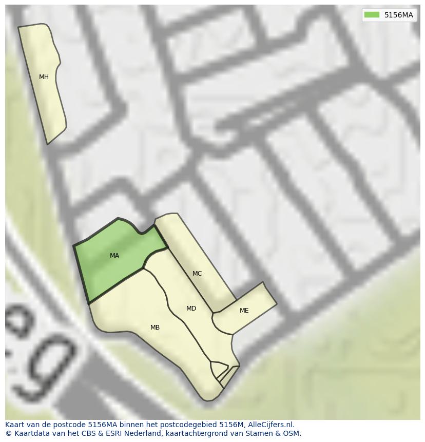 Afbeelding van het postcodegebied 5156 MA op de kaart.