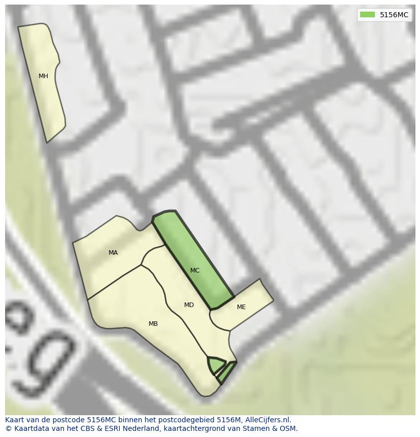 Afbeelding van het postcodegebied 5156 MC op de kaart.