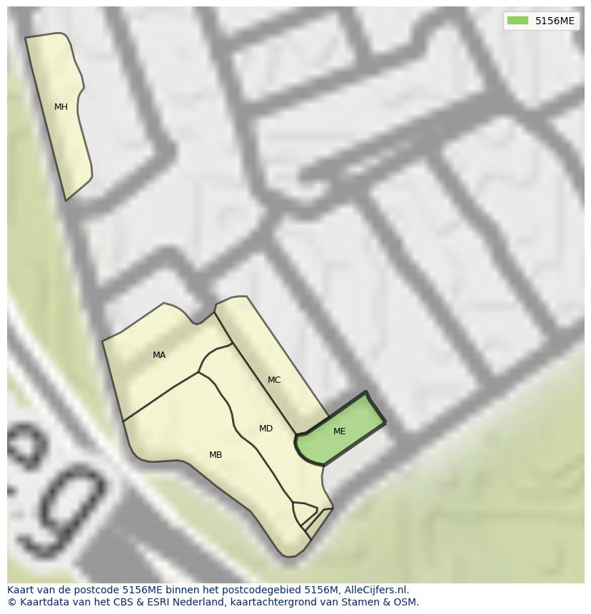 Afbeelding van het postcodegebied 5156 ME op de kaart.