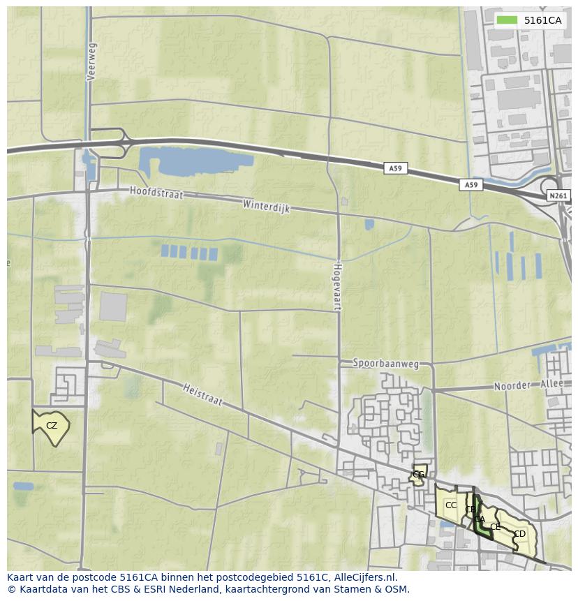 Afbeelding van het postcodegebied 5161 CA op de kaart.